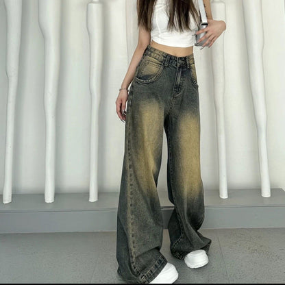 Retro-distressed High-waisted Loose-fit Jeans For Women