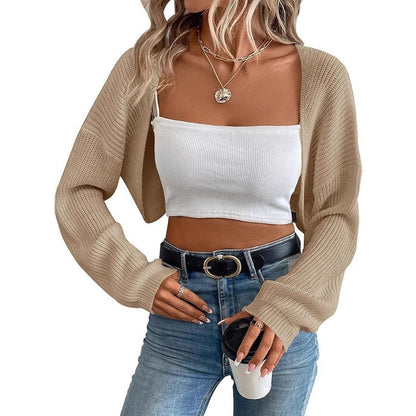 European And American Knitted Sweater Women's Cardigan Shawl Cross-border Foreign Trade Long-sleeved Knitted Short Short Top Shawl Front Cardigan Women