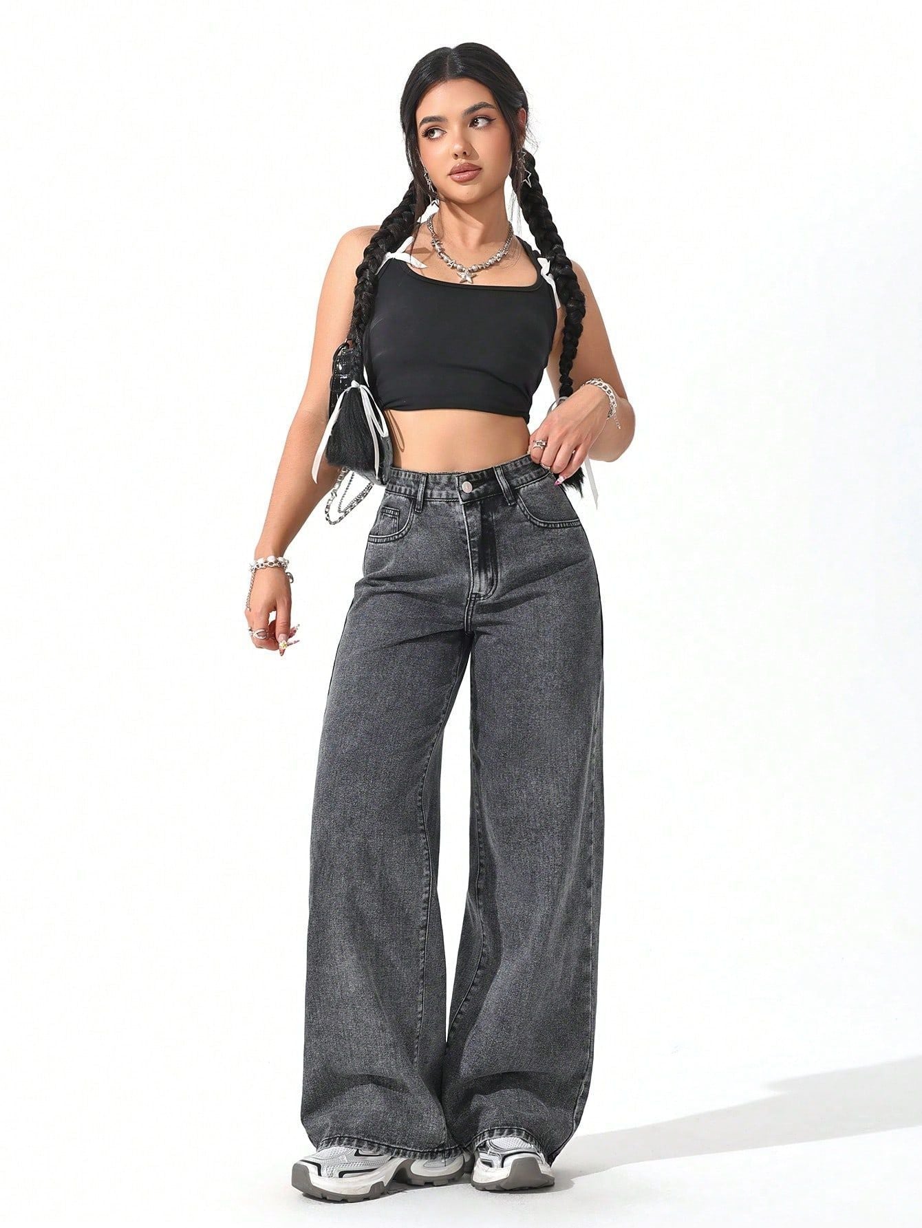 Floor-length Flared Straight-leg Denim Jeans For Women