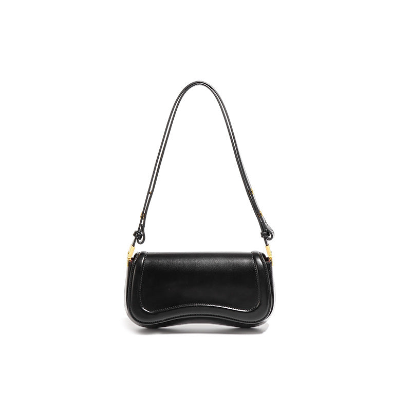 European And American Retro Trendy Underarm Bag Fashionable High-grade Genuine Leather Horsehair Shoulder Bag Niche Design All-match Women's Bag