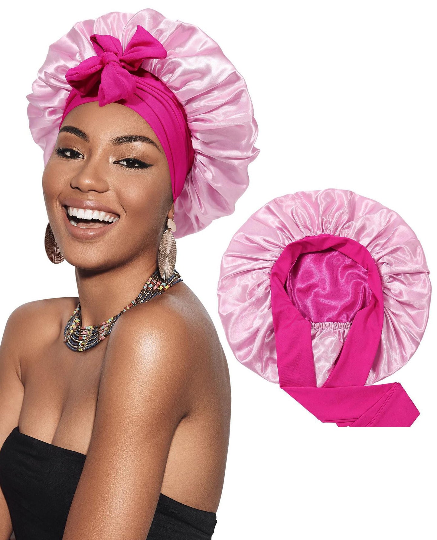 Double-layer Satin Bow Wide-brimmed Hat