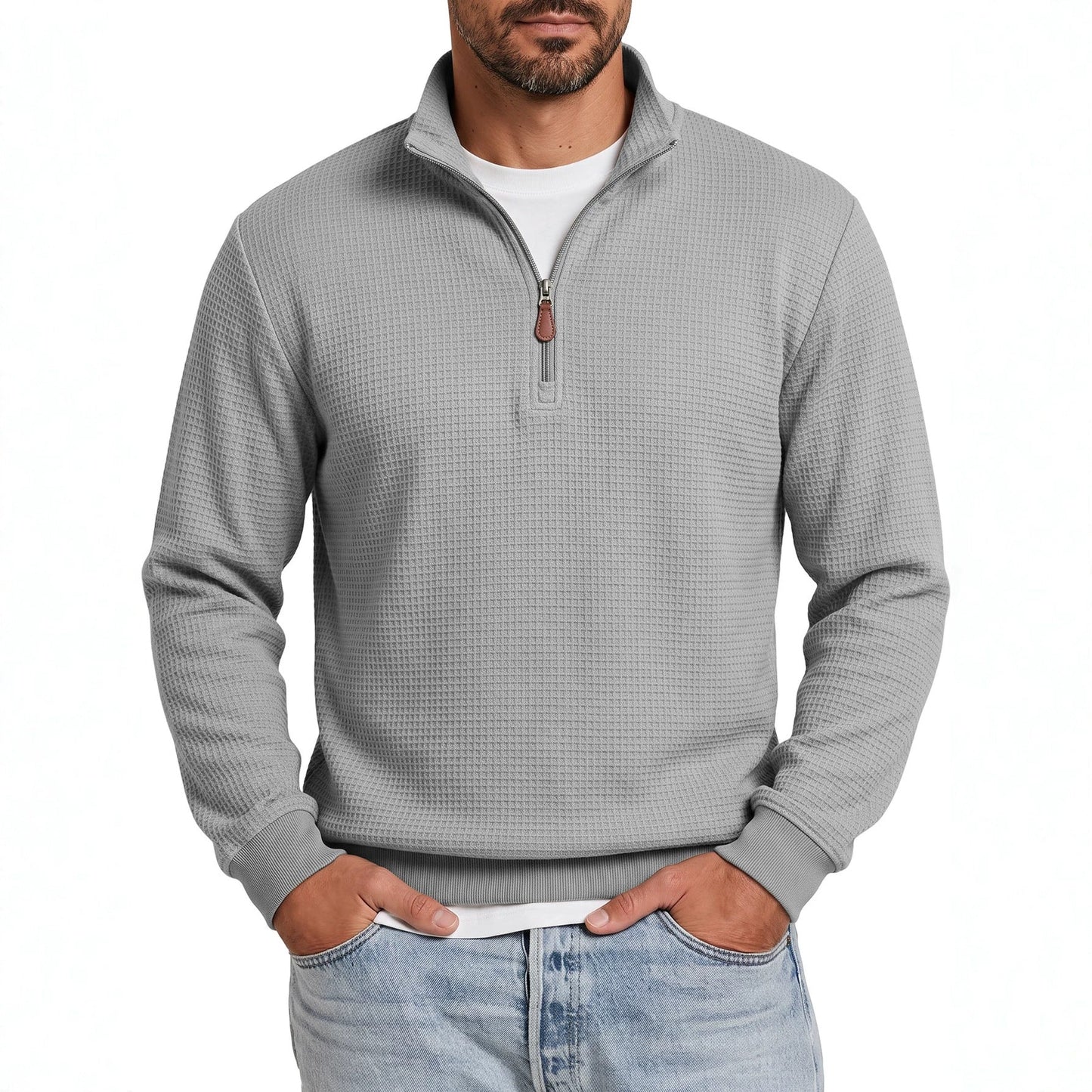 Mens Knitted Casual Hoodie With A Half-zip And Stand-up Collar Long Sleeves