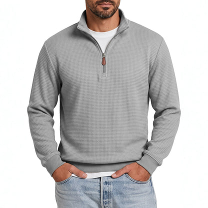 Mens Knitted Casual Hoodie With A Half-zip And Stand-up Collar Long Sleeves