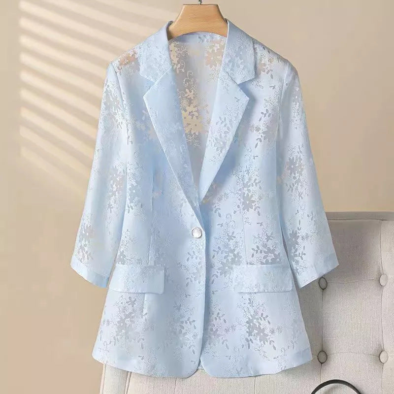 Jacquard Cropped-sleeve Blazer For Women