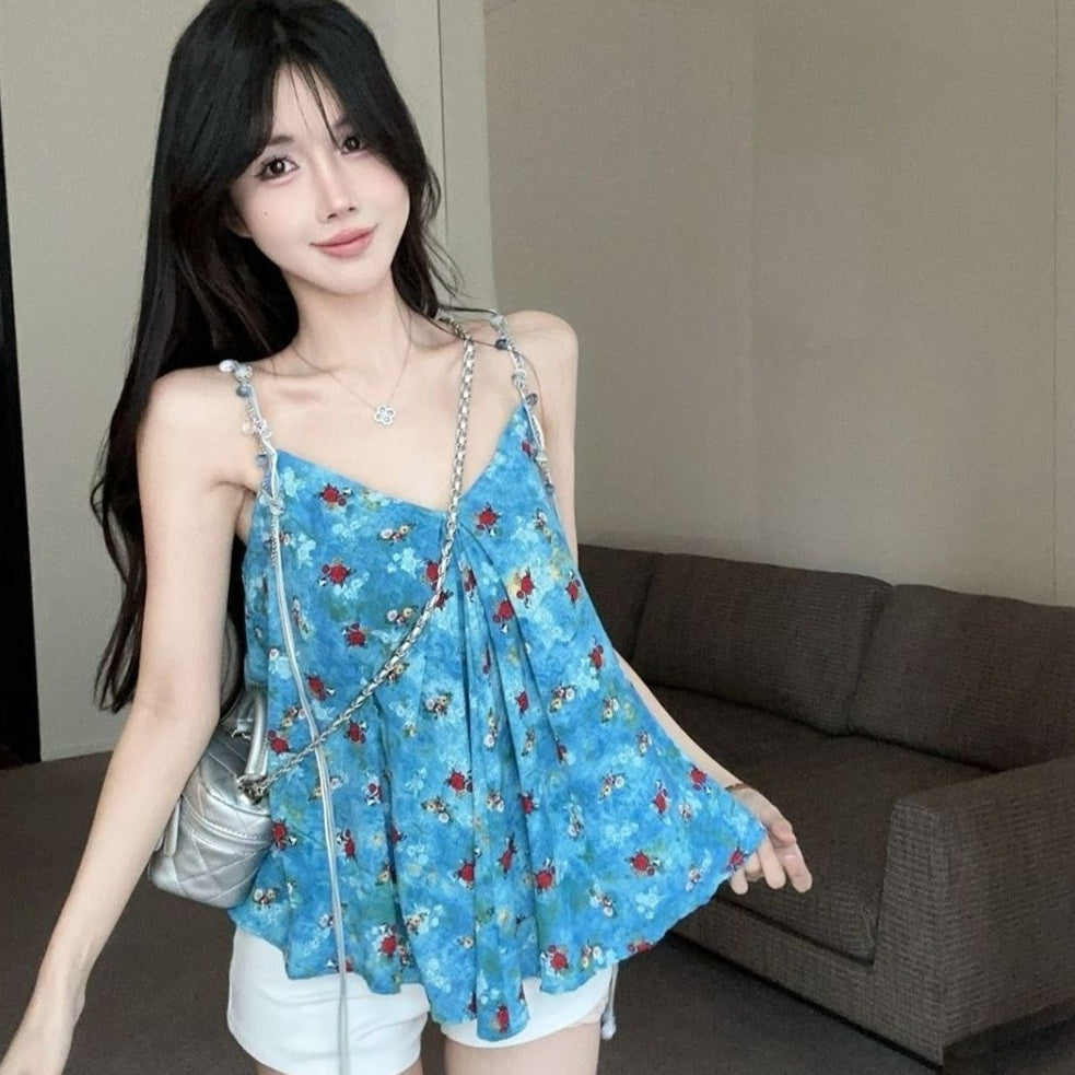 French Style Vacation Vibe Retro Floral Camisole