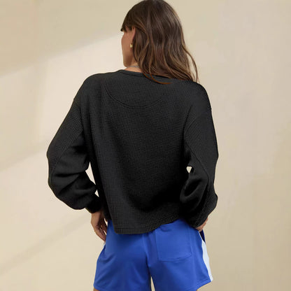 Womens Loose V-Neck Long-Sleeve Sweatshirt