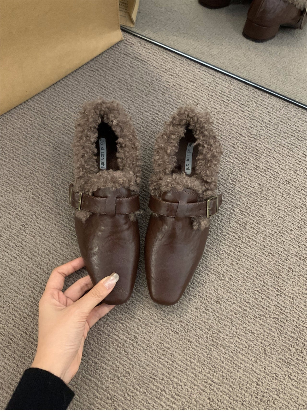 Block Heel Mary Jane Women Shoes Fleece Lined Pumps 2025 Autumn Winter New Warm Deep Mouth Shoes Furry Shoes Outdoor Cotton Shoes