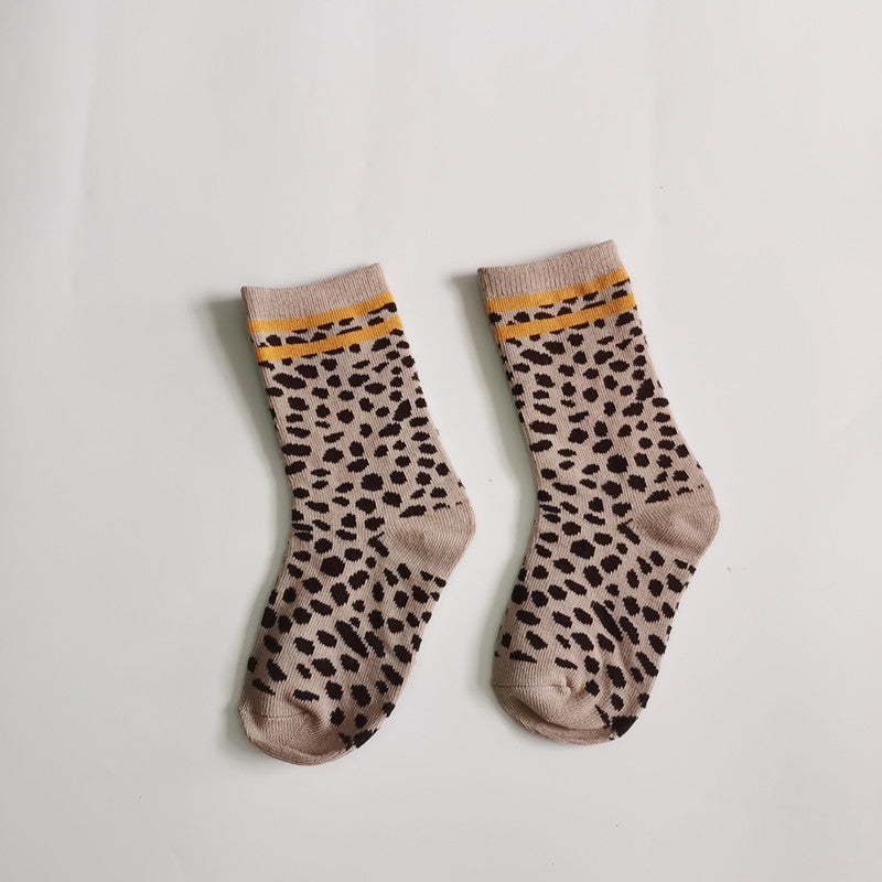 Leopard-print Plaid Coffee-colored Childrens Socks