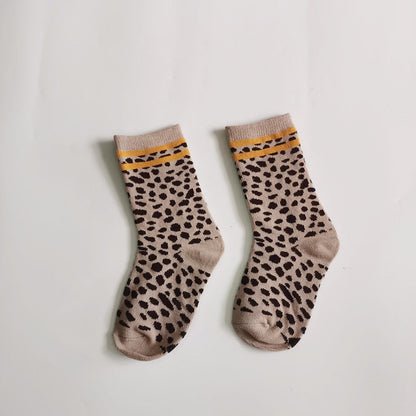Leopard-print Plaid Coffee-colored Childrens Socks