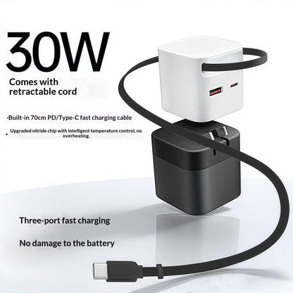 30W GaN Retractable Fast Charger Compatible With AC Multi-port Chargers