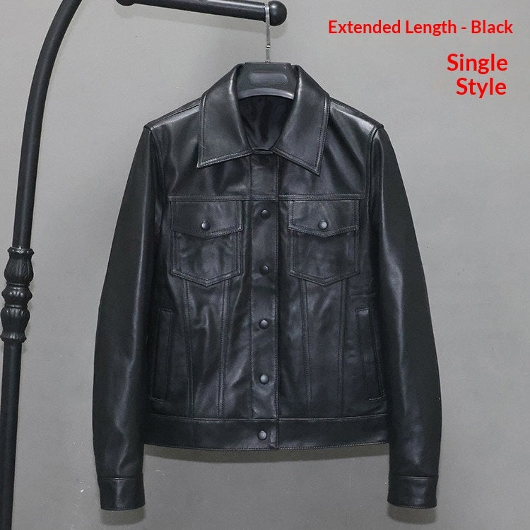 Womens Slim-fit Short Full-Grain Sheepskin Leather Jacket
