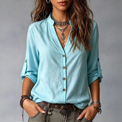Casual-style Long-sleeve Button-down Shirt For Women