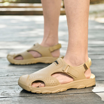 New Plus Size Men's Closed Toe Outdoor Sandals, Fashion Anti-slip Collision-proof Quick Dry Water Shoes For Beach & Wading