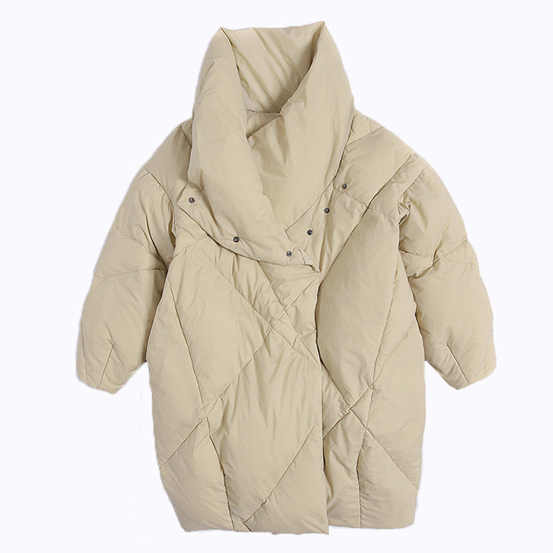 Plus-size Loose-fit Extra-thick Mid-length Down Jacket With White Duck Down