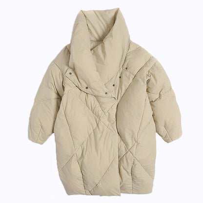 Plus-size Loose-fit Extra-thick Mid-length Down Jacket With White Duck Down