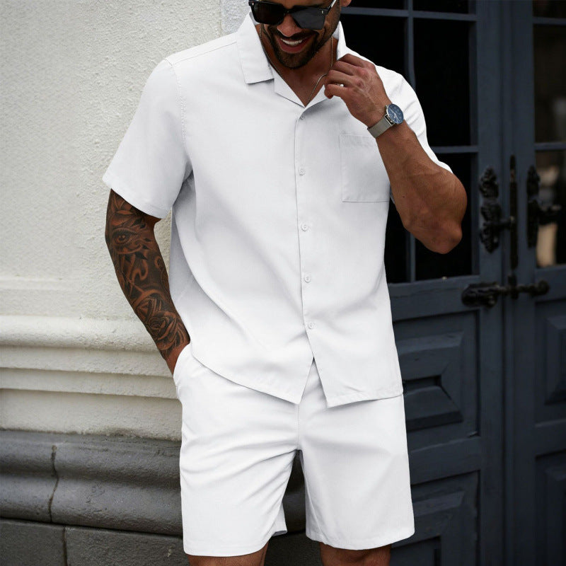 Solid-color Lapel Shirt Casual Suit For Men