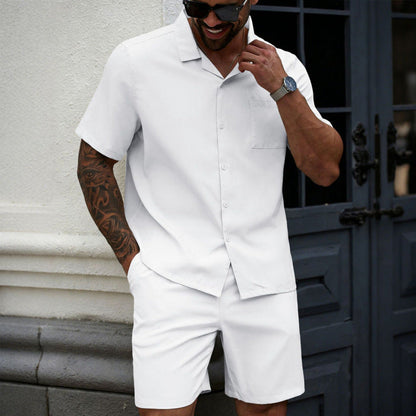 Solid-color Lapel Shirt Casual Suit For Men