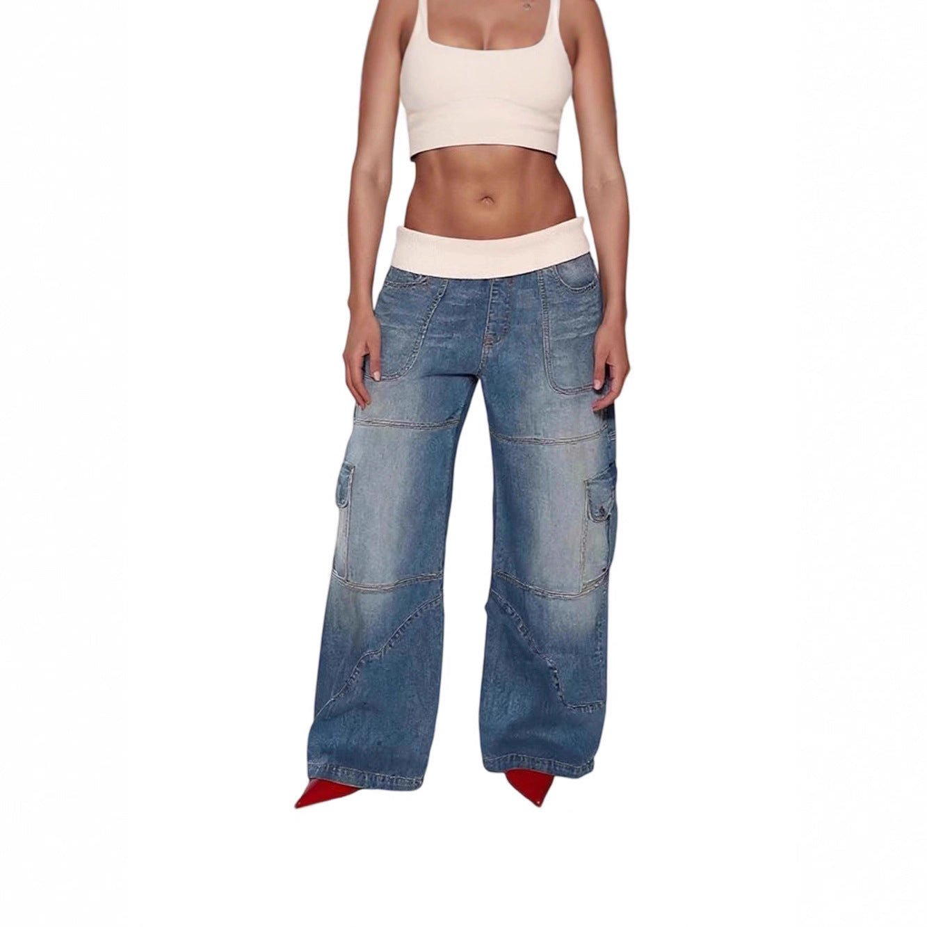 European And American-style Patchwork-thread Vintage Jeans