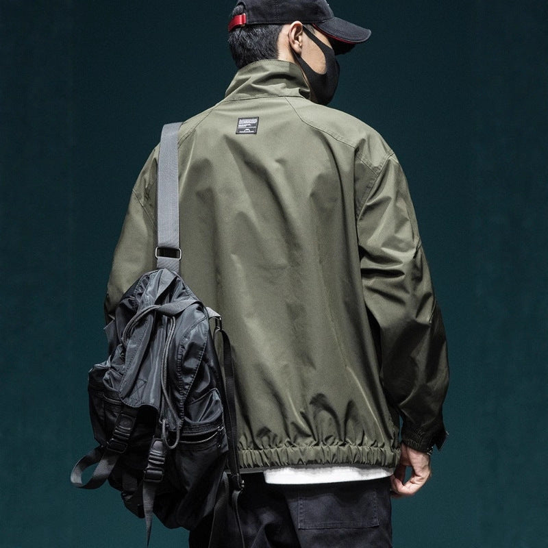 American Style Retro Bomber Jacket Mens Loose Fit Versatile All Season Coat