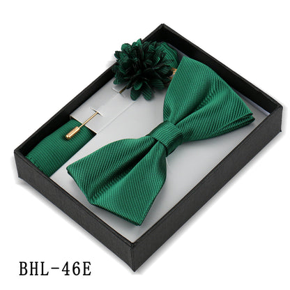 Mens Bow Tie, Pocket Square, And Brooch Gift Set