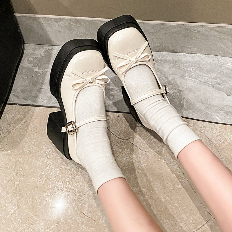 Women Vintage Bow Mary Jane Platform Pumps Matching Daily