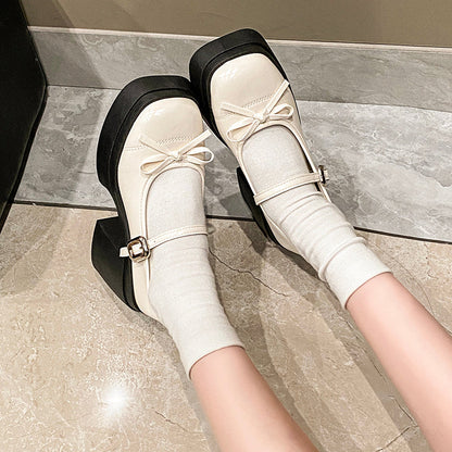 Women Vintage Bow Mary Jane Platform Pumps Matching Daily