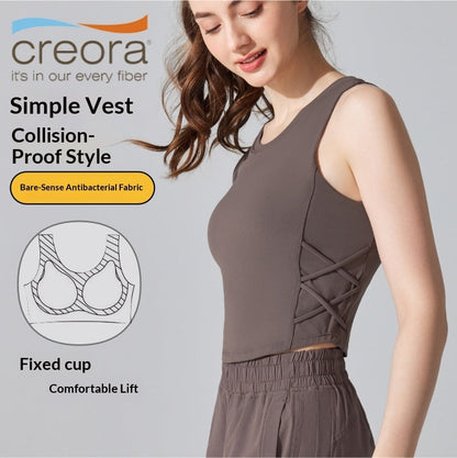 Womens Sleeveless Sports Vest For Running And Fitness With Built-in Bra Padding