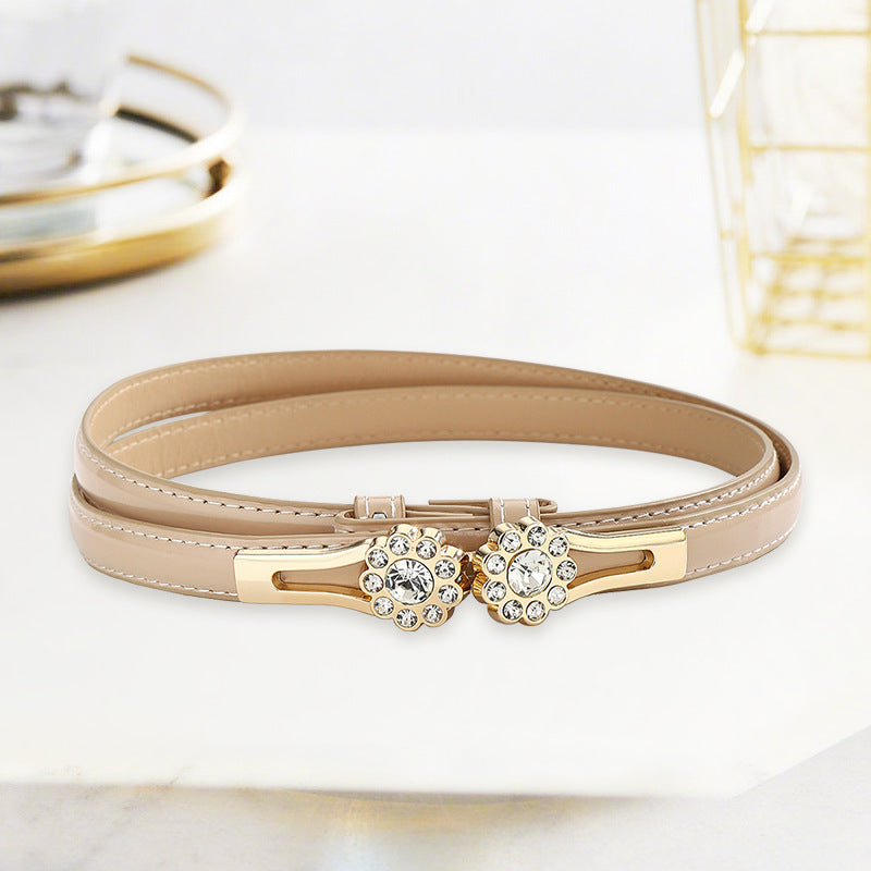 Adjustable Rhinestone Flower Thin Belt For Women Decorative