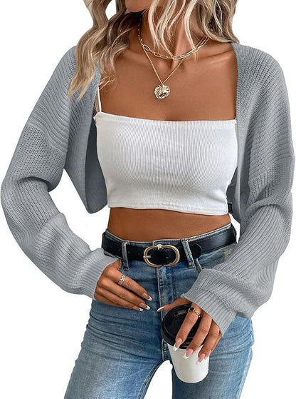 European And American Knitted Sweater Women's Cardigan Shawl Cross-border Foreign Trade Long-sleeved Knitted Short Short Top Shawl Front Cardigan Women