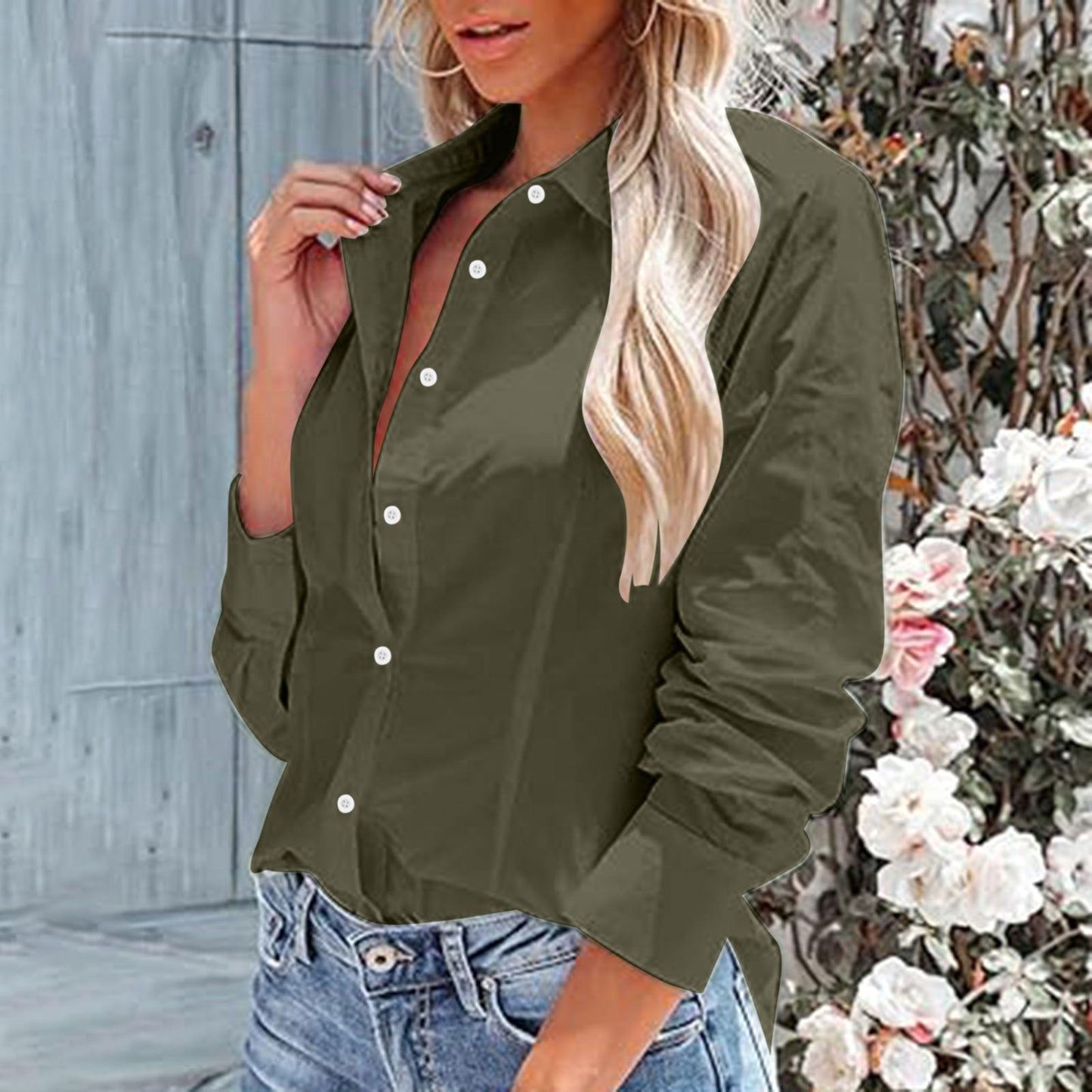 Lapel Long Sleeve Cotton Linen Button Slim Shirt