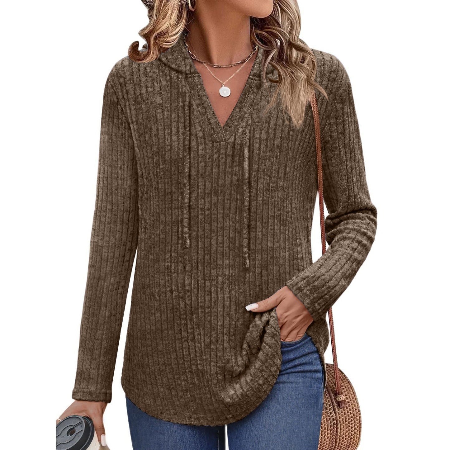Long-sleeved Ribbed Brushed T-shirt Loose Fit
