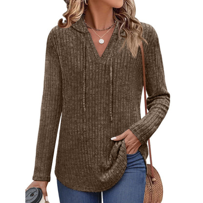 Long-sleeved Ribbed Brushed T-shirt Loose Fit