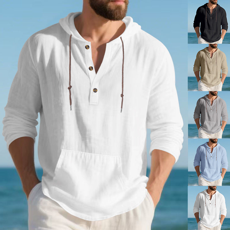 Mens Long-sleeve T-shirt Loose-fitting Casual Minimalist Hoodie