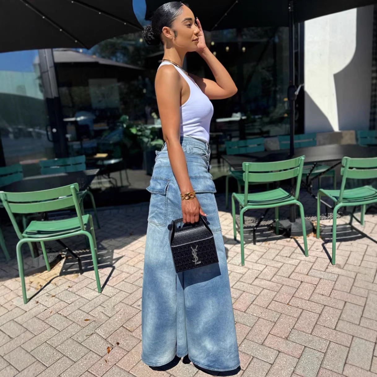 Womens Faux Two-piece Denim Jean Skirt