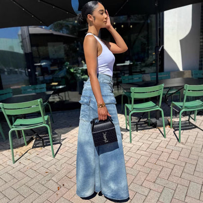 Womens Faux Two-piece Denim Jean Skirt