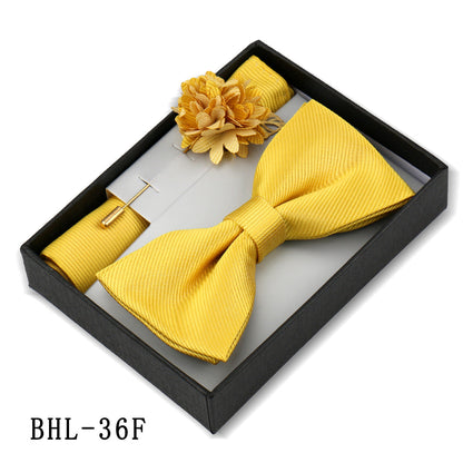 Mens Bow Tie, Pocket Square, And Brooch Gift Set
