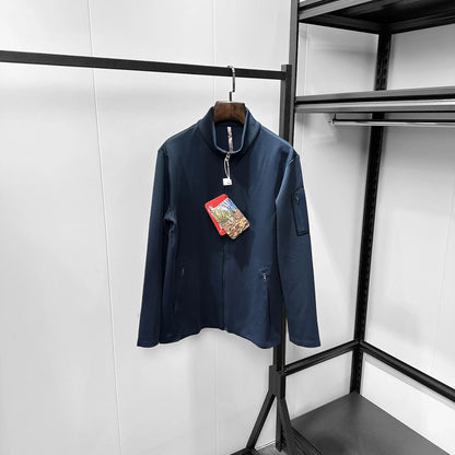 Men's Seamless Bonded Zip Up Jacket High Density Knit Stand Collar Casual Light Business Outerwear Slim Athletic Windbreaker For Spring Autumn