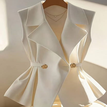 Womens Apricot-colored Waist-cinching Sleeveless Vest