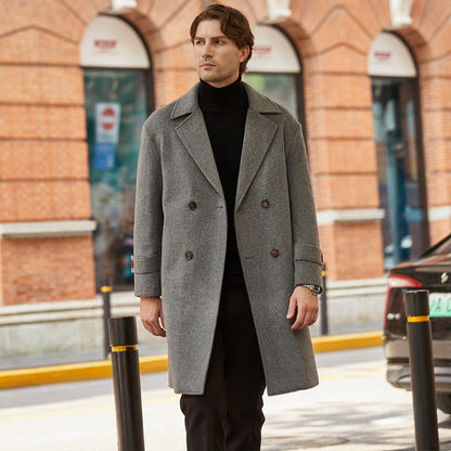 Double Breasted Thickened Mid Length Woolen Windbreaker Jacket