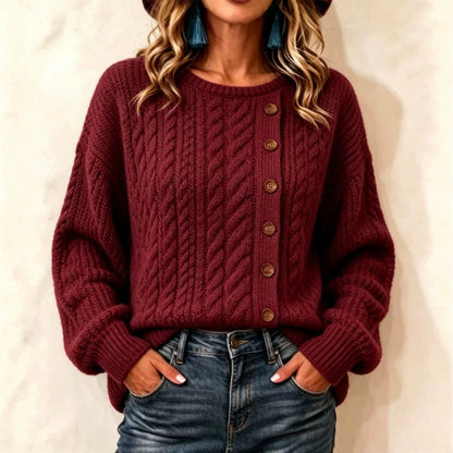 Womens Knitted Casual Comfortable Long-Sleeve T-Shirt With Buttons