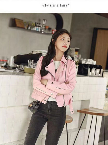 Short Slim-fit PU Leather Jacket
