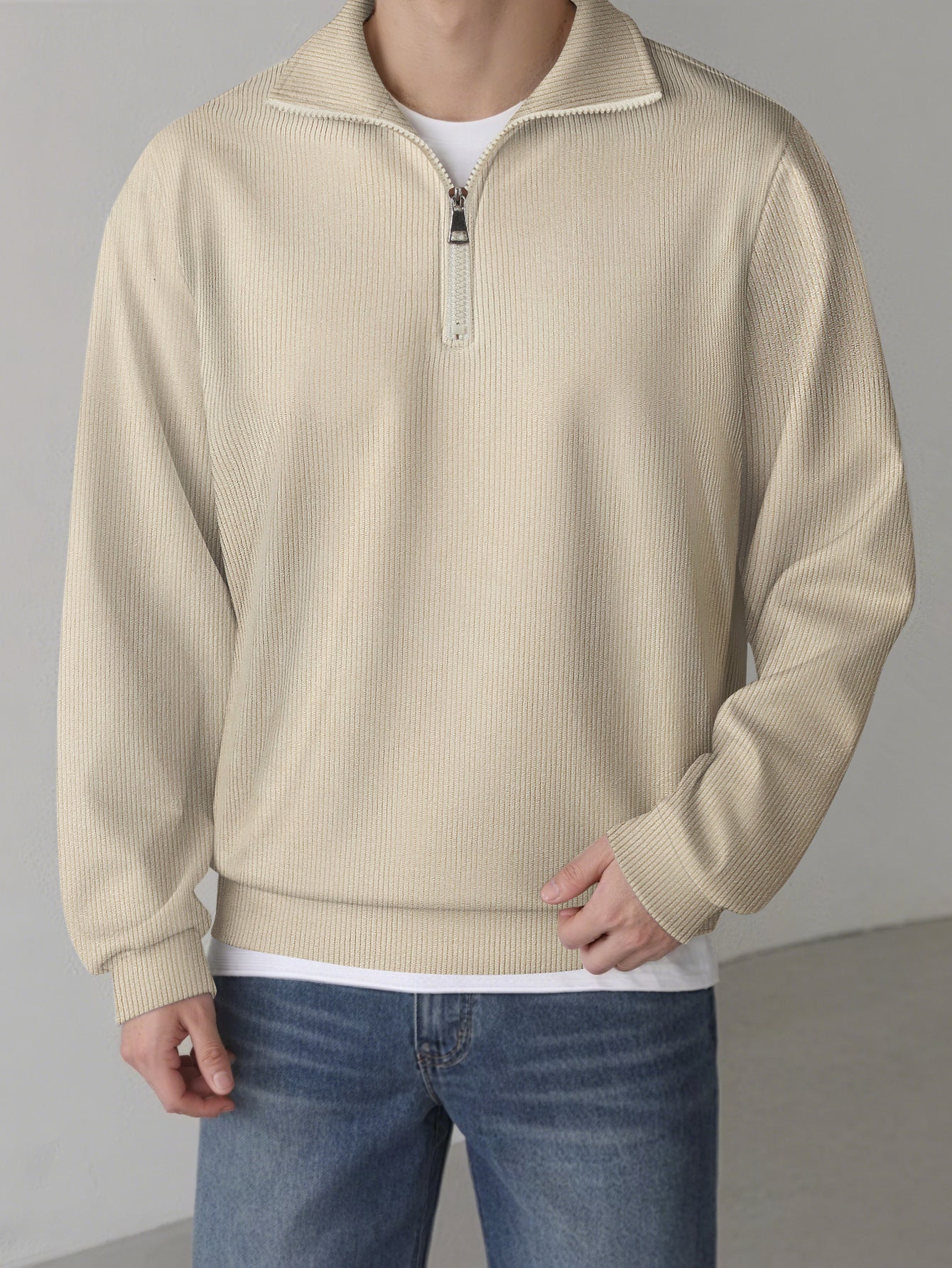 Mens Loose-fit Zip-up Long-sleeve Jacket
