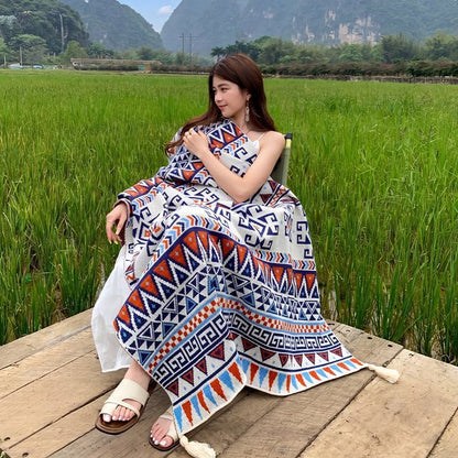 Ethnic-style Knitted Tassel Shawl