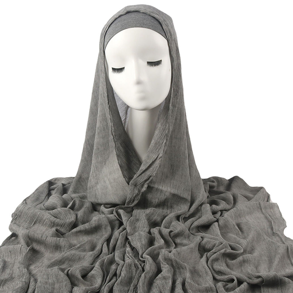 New Womens Solid-color Pleated Faux Hijab