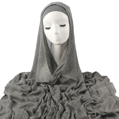 New Womens Solid-color Pleated Faux Hijab