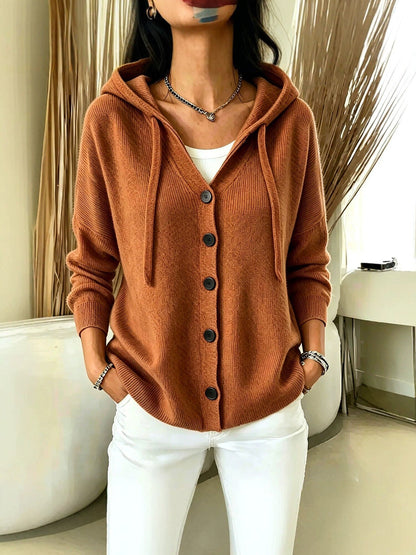 Womens European And American-style Autumnwinter New Hooded Knit Cardigan