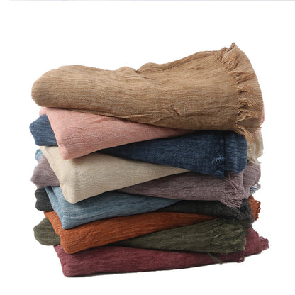 New Womens Solid-color Pleated Faux Hijab