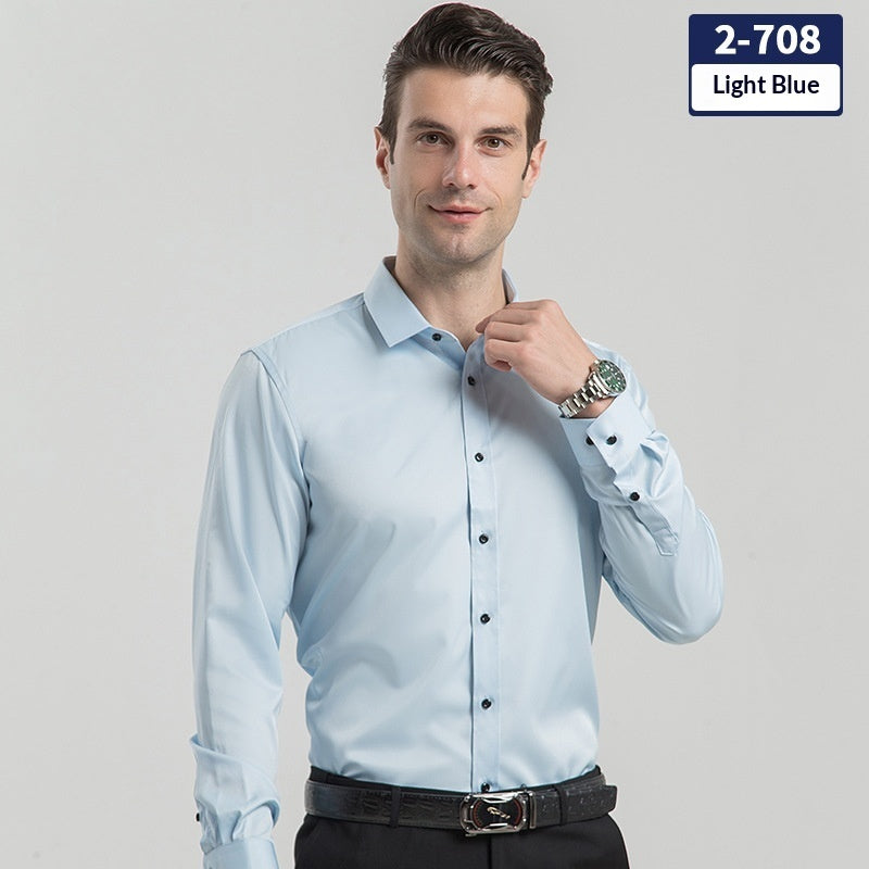 Elegant Business Formal Solid-color Long-sleeve Mens Shirt