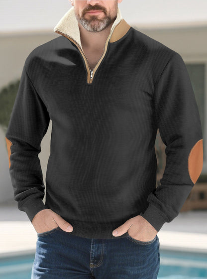 Retro Patchwork Embroidered Versatile Half-placket Mens Long-sleeve