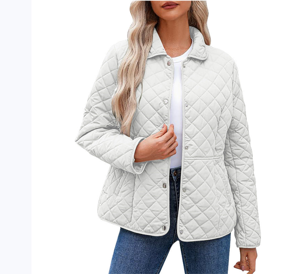 Womens Casual Solid-color Lapel Quilted Jacket